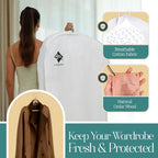 Premium 60” Cotton Garment Bag For Hanging Clothes And Storage | Wide 6” Gusset & 4 Cedar Blocks For Fresh Smell And Clothes Protection | Best For Fur Coats, Long Dresses, Gowns, Tuxedos and more