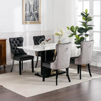 Dining Chairs Set of 6, Upholstered Tufted Dining Room Chairs with High Back, Nailhead Trim and Solid Wood Legs, Modern Dining Chairs for Dining Room, Black Pu Leather Splicing Grey Velvet