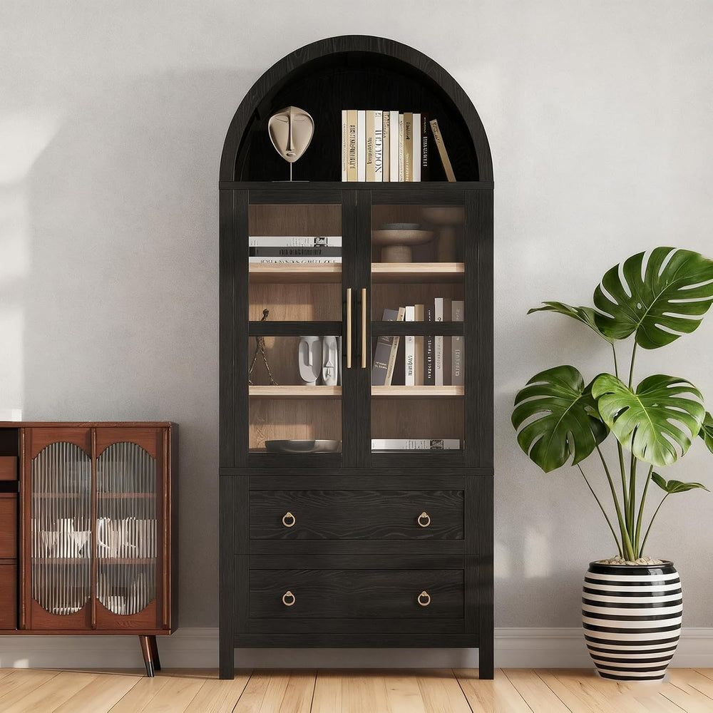 71" Tall Arched Kitchen Pantry, Modern Farmhouse Storage Cabinet with 2 ...