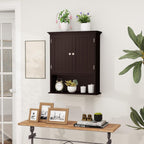 Tangkula Bathroom Wall Cabinet, Wooden Hanging Storage Cabinet with Doors & Shelves, Multipurpose Storage Cabinet for Restroom Kitchen Living Room, Wall Mounted Bathroom Medicine Cabinet (Brown)