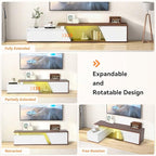 Verano Garden Extendable TV Stand with Led Lights, Wood TV Media Console with 2 Drawers & 1 Cabinet, Modern Entertainment Center Up to 90 Inch TV for Living Room Bedroom, 63" - 90.6" (White & Walnut)