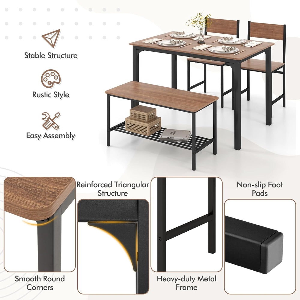 GOFLAME 4-Piece Dining Table Set for 4, Industrial Kitchen Table with 2 Chair...