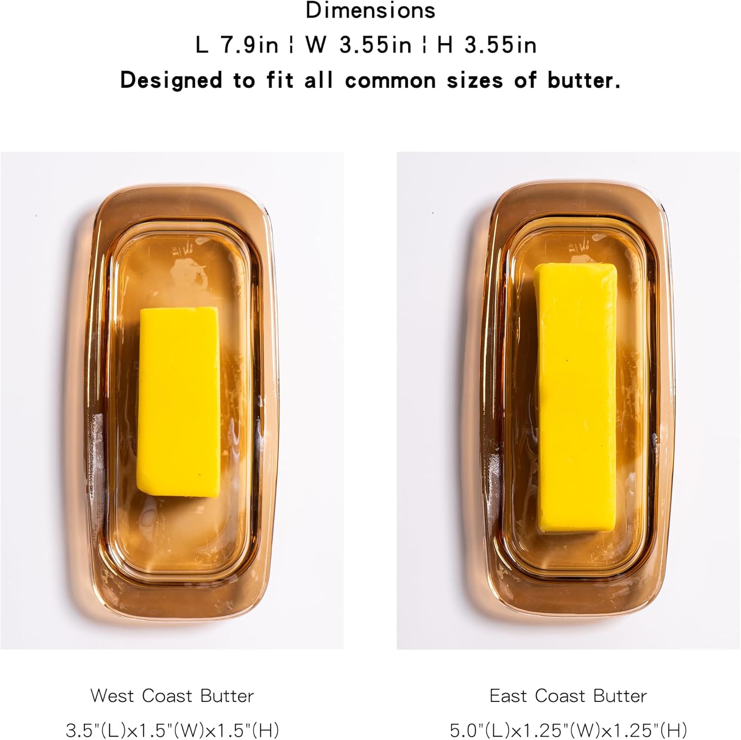 Butter Dish with Lid for Countertop, Elegant Champagne-Colored Covered Glass Butter Holder Tray Container