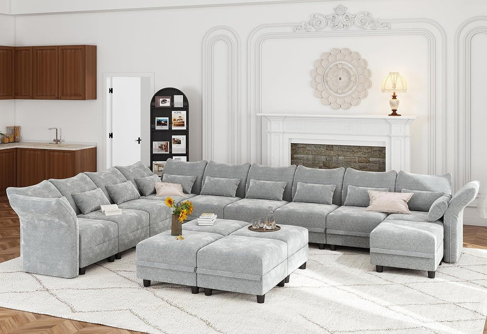 LLappuil Chenille Sectional Sofa Large U Shaped Modular Sofa with Storage Ott...