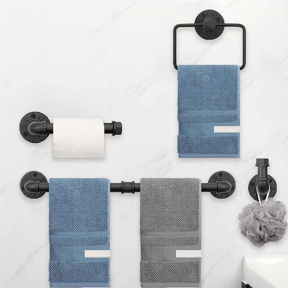 4-Pieces Industrial Pipe Bathroom Towel Ring Kit DIY Wall Mount Accessories K...