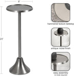 Kate and Laurel Sanzo Modern Pedestal Drink Table; 9 x 9 x 23; Antique Nickel; Decorative End Table with Hammered Tabletop for Use as Small Plant Stand or Living Room Martini Table