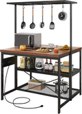 IDEALHOUSE 47" Kitchen Island with Electrical Outlets - Rolling Microwave Stand with 3-Tier Shelves, 5 Hooks & 400lb Capacity (Black & Wood)