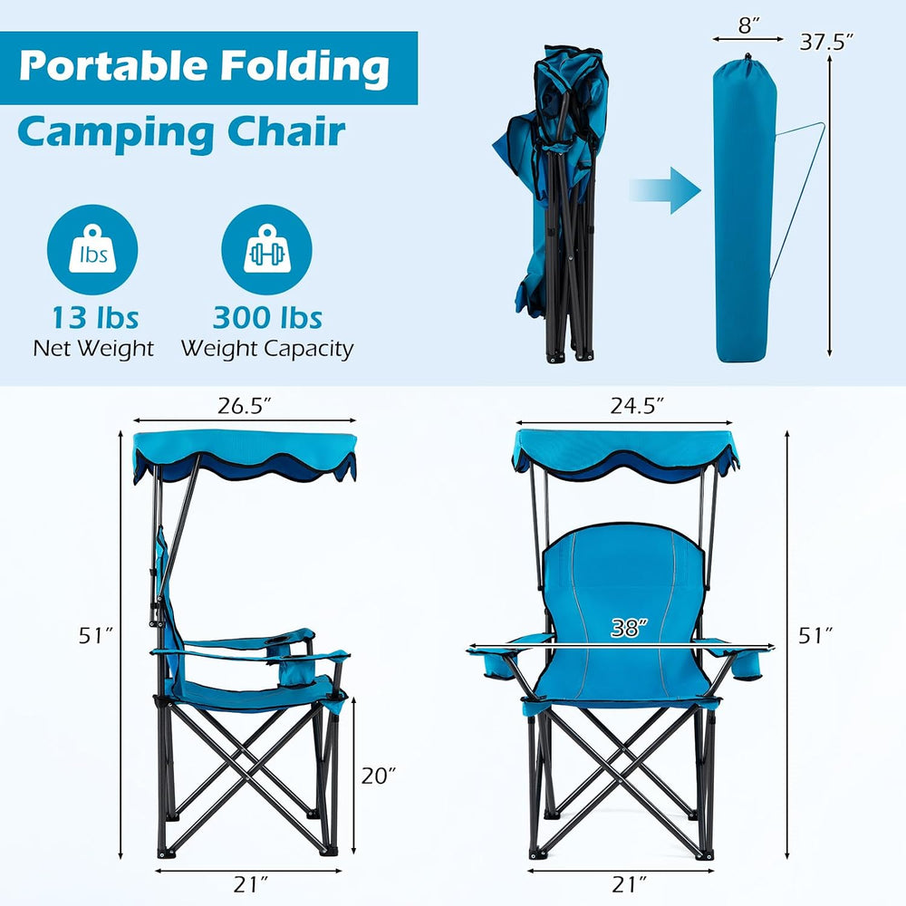 Goplus Camping Chair with Canopy Shade, Folding Lawn Chair with Umbrella Cup ...