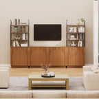 Yechen 110" Modular Entertainment Center with Bookshelves for up to 55", Mid Century Modern TV Stand with Storage, TV Cabinet with Adjustable Shelves, Living Room, Walnut Oak (3 PCS)