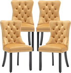 Mid Century Modern Dining Chair Set of 4 Velvet Upholstered Dining Accent Chair Farmhouse Dining Chairs with High Back and Nailhead Trim for Kitchen, Living Room, Bedroom (Gold)
