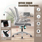 Office Chair ergonomically Designed with Breathable mesh backrest and Lumbar Support Adjustable Height Suitable for Offices Homes bedrooms Study Rooms Grey