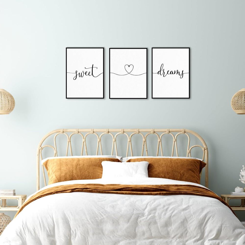 Sweet Dreams Wall Art Above Bed – Set of 3 Modern Farmhouse Bedroom Decor for...
