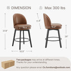 Counter Height Barstools 26 inch Upholstered Swivel Bar Stools with Back and Wood Legs for Kitchen Island,Set of 4,Brown PU Leather-Armless