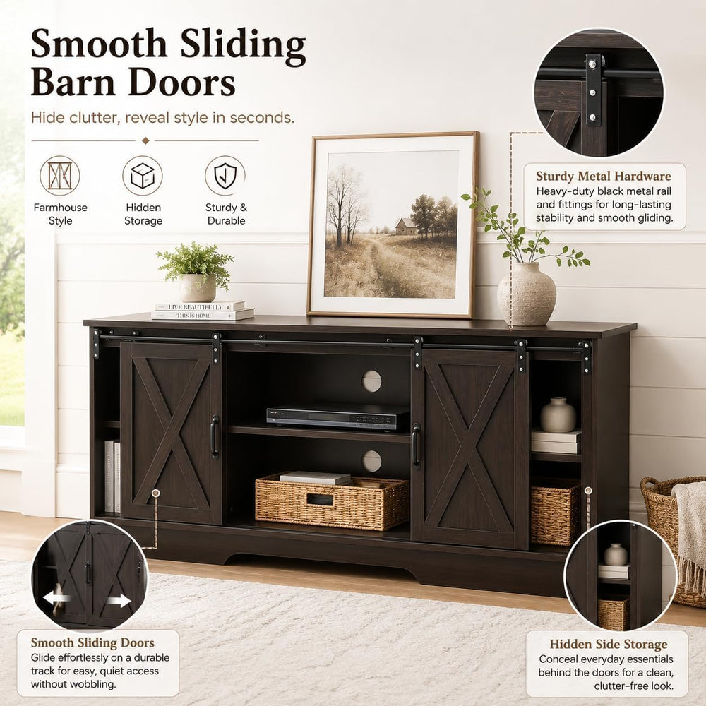 Farmhouse Coffee Bar Cabinet with Sliding Doors & Adjustable Shelves