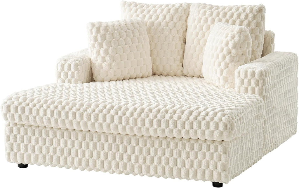 Jocisland 58 Inch Oversized Chaise Lounge, Plush Sofa Bed with Throw Pillows and Armrests, Upholstered Sleeper Chair- Comfy Chair Bed for Living Room, White