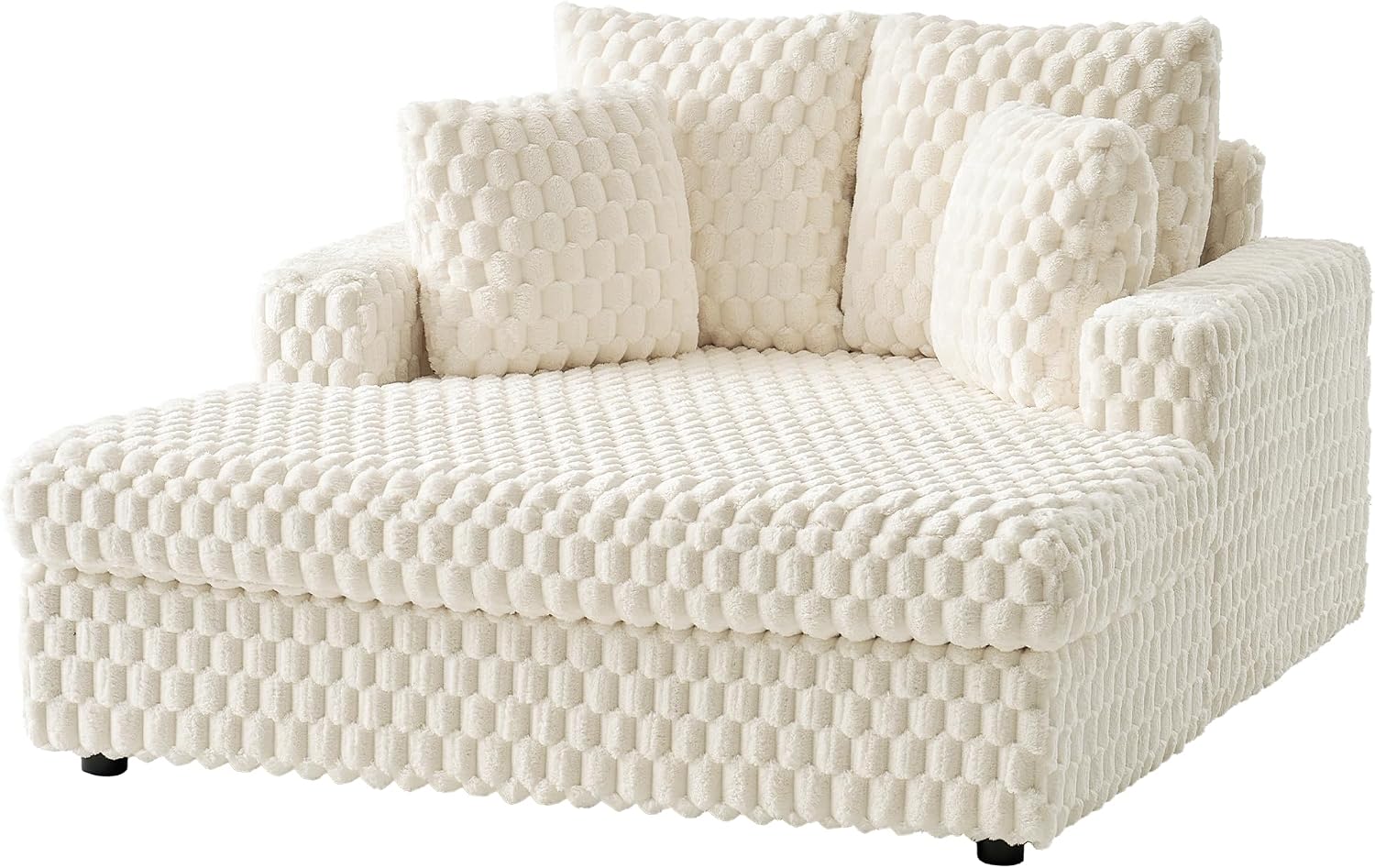 Jocisland 58 Inch Oversized Chaise Lounge, Plush Sofa Bed with Throw Pillows and Armrests, Upholstered Sleeper Chair- Comfy Chair Bed for Living Room, White