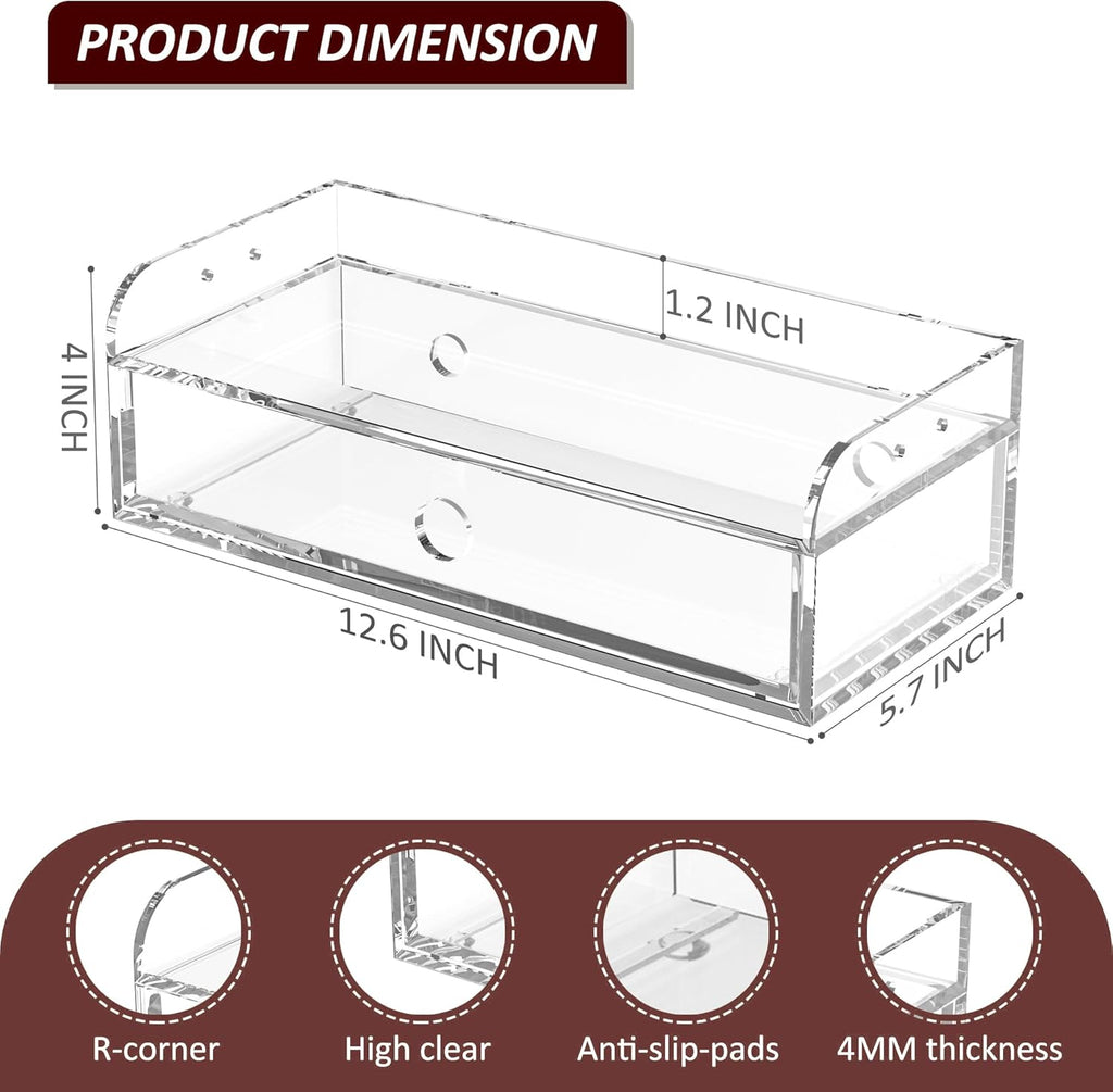 Acrylic Desk Organizer 12 "x 5.7" x 4", Clear Desktop Drawer Tabletop Storage Organization for Office Home Makeup Skincare Jewelry