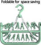 Clothes Drying Hanger with 32 Clips and Drip Foldable Hanging Rack (Light Green)