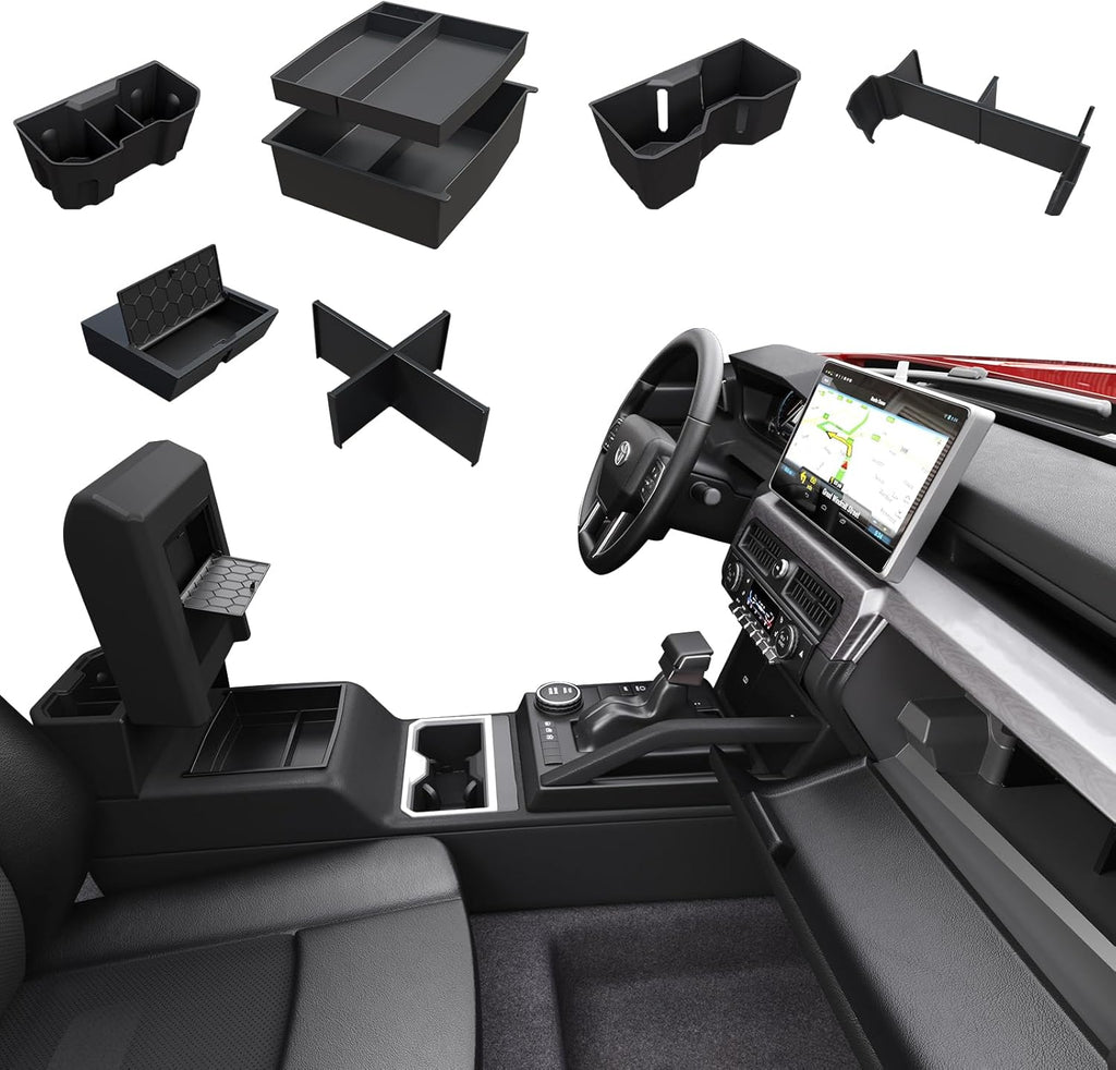 6PCS Center Console Organizer Tray for 2024 2025 Toyota Tacoma Accessories, Armrest Hidden Storage Box, Rear and Console Cup Holder Glove and Armrest Storage Box with Insert Divider for Toyota Tacoma