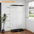 Tempered Glass Display Cabinet with Light Strip, 4-Tier Curio Cabinet with Glass Doors Wheels Locks, Glass Display Case for Collectibles for Living Room, Bedroom, Office, Black, Double Door