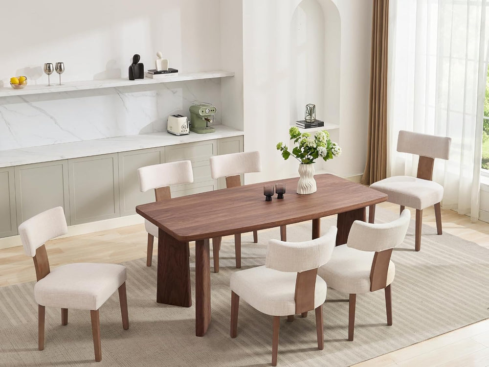 Modern Upholstered Dining Chairs Set of 6, Curved Mid Back, Farmhouse Beige L...
