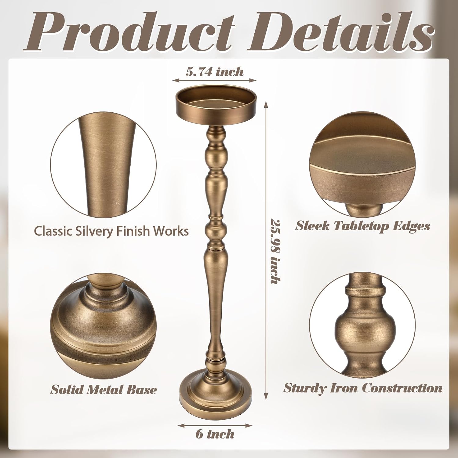 Yalikop Drink Table Pedestal Side Table Round Martini End Table Small Cocktail Drink Stand for Small Spaces Nightstand Bedroom Couch Chair Vintage Metal Decor, 5.74 x 5.74 x 25.98'', Brass (Novelty)