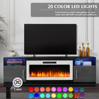 70" Black TV Stand with 36" White Electric Fireplace, 750W/1500W Entertainment Center for TVs up to 80", 20-Color LED, 300lbs Max Capacity High Gloss Cabinet, Two-Tone Style