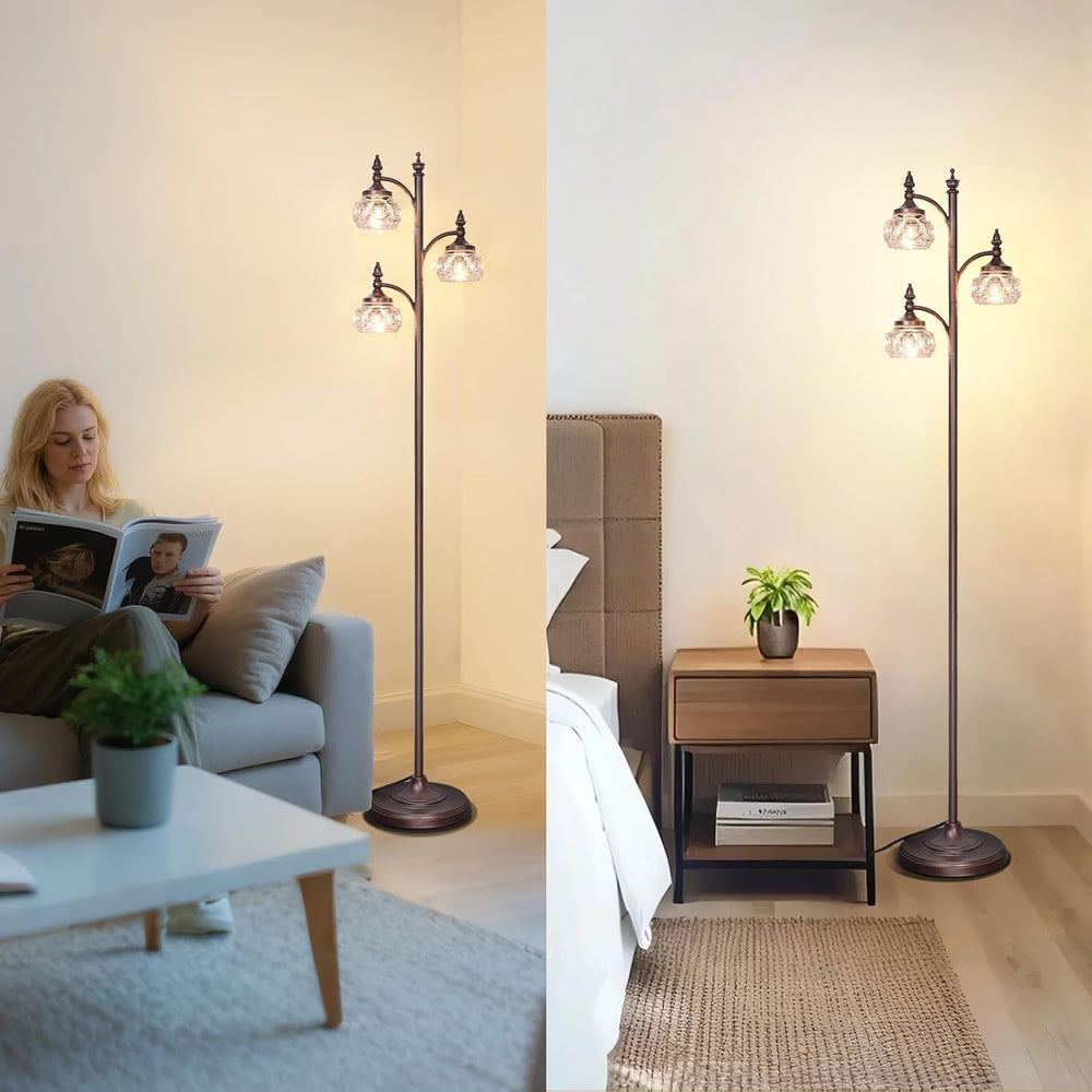 JUNNAI Brown Glass Floor Lamps for Living Room 66.5'' Standing Lamp w...