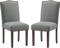 COLAMY Grey Upholstered Parsons Dining Chairs Set of 2,Comfortable Foam Seat, Classic Nailhead Trim, Solid Wood Legs, Stable & Easy to Assemble for Dining Room, Kitchen, Living Room & Café