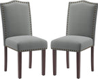 COLAMY Grey Upholstered Parsons Dining Chairs Set of 2,Comfortable Foam Seat, Classic Nailhead Trim, Solid Wood Legs, Stable & Easy to Assemble for Dining Room, Kitchen, Living Room & Café