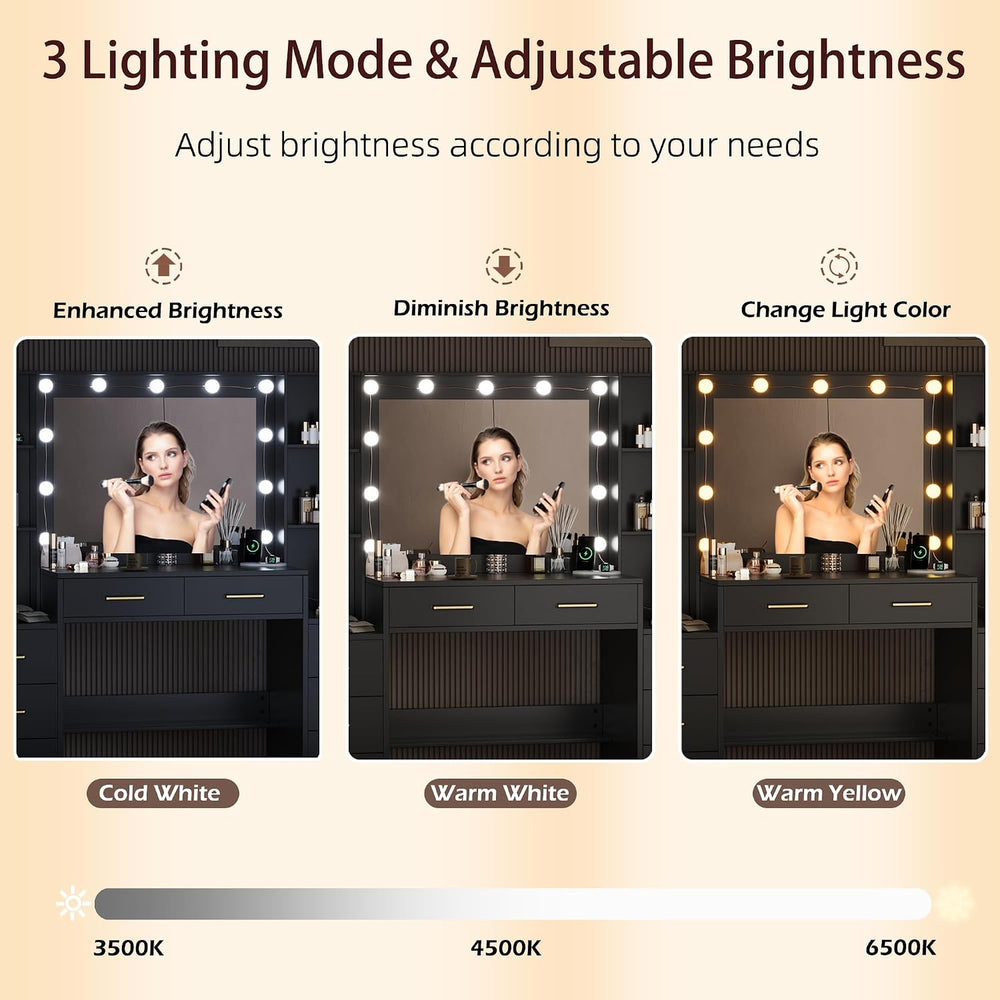 Makeup Vanity Desk with Mirror and Lights, 58.3" Makeup Vanity with Ligh...