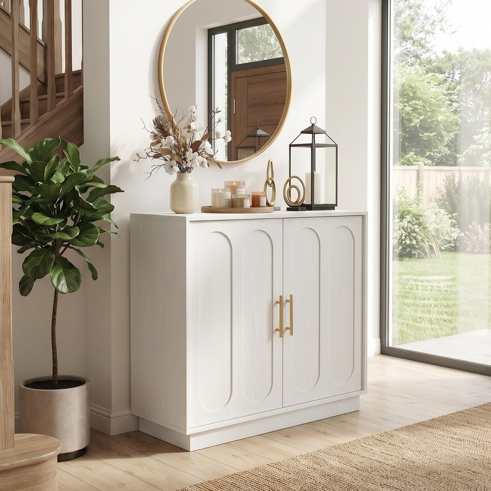 holzart 31.5" Modern Farmhouse Storage Cabinet, White 2 Door Sideboard B...