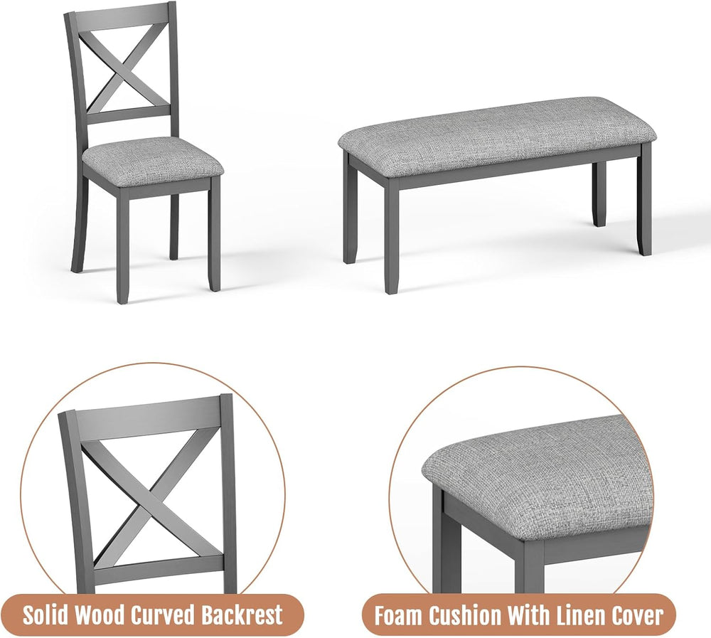 Zevemomo 6-Piece Solid Wood Dining Table Set, Wooden Legs, Grey | Including 1...