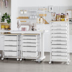 Rolling Cart with Drawers,10 Drawer Rolling Cart,Storage Cart with Wheels,Utility Cart with Drawers,Teacher Cart for Classroom Storage,Craft Cart with Wheels and Wooden Tabletop,White