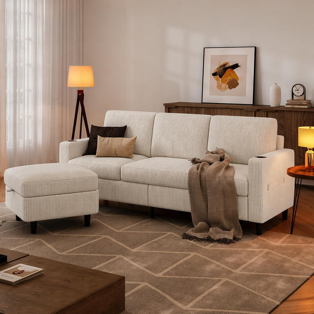 Convertible Sectional Couches for Living Room, 3 Seats L Shaped Sofa with Sto...
