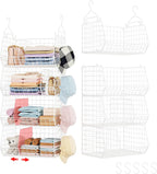 4 Tier Extra Large Hanging Closet Organizer,Closet Organizer Hanging with 5 S Hooks 4 Dividers,Clothes Organizer Clothing Sweaters Clutches Handbags Hats Accessories-White