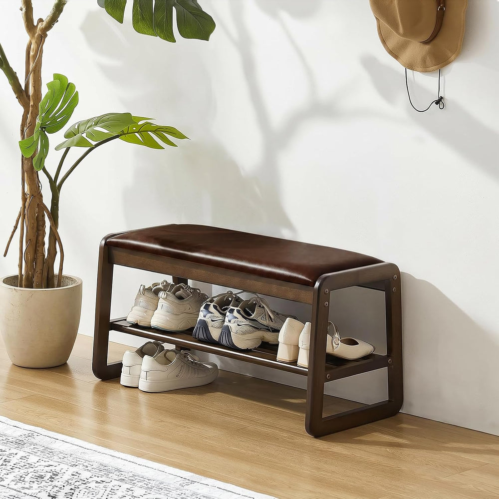 Achicsofar Shoe Rack Bench,2 Tier Solid Wooden Entryway Bench with Shoe Stora...