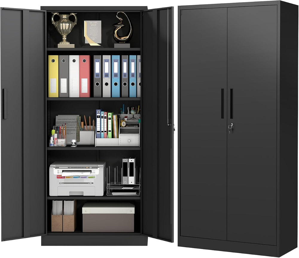 Metal Storage Cabinet with 2 Doors and 4 Adjustable Shelves, 71" Garage ...