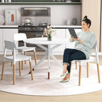 Giantex Modern Dining Chairs Set of 4, Plastic Dining Side Chair Set w/Sturdy Wooden Legs, Wide Seat & Ergonomic Backrest, Armless Kitchen Chairs for Dining Room Living Room Restaurant Cafe (White)