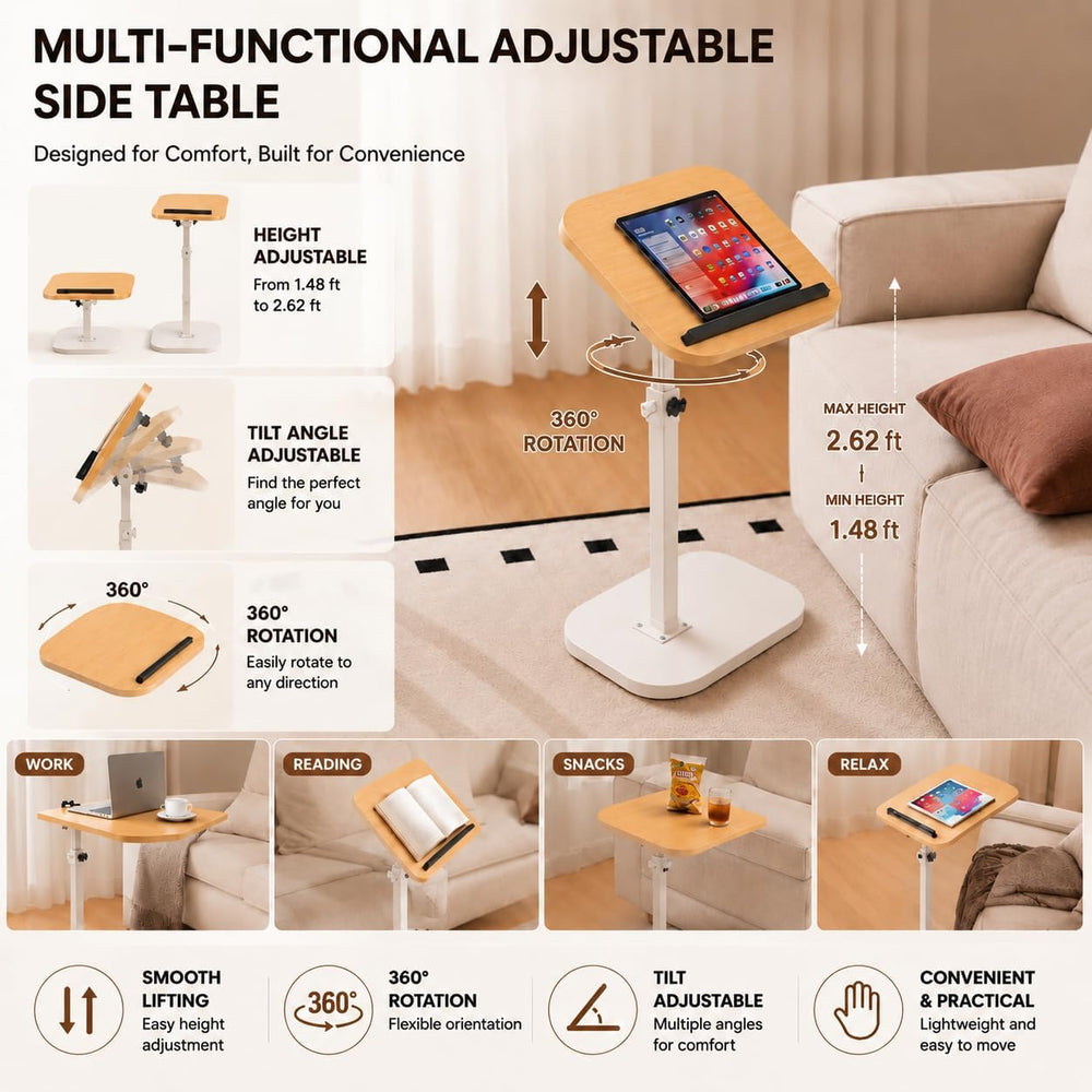 Adjustable C Table End Table, Height Adjustable 360° Swivel TV Tray Table for...