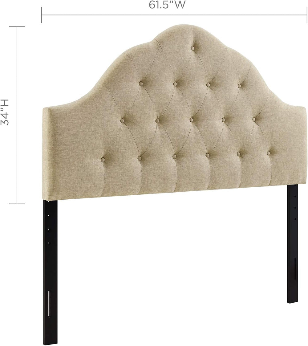 Modway Sovereign Tufted Button Linen Fabric Upholstered Queen Headboard in Beige