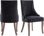 mikibama Linen Dining Chairs Set of 2 Channel Tufted Kitchen Dinner Chair Comfy Fabric Upholstered Accent Chair for Dining Room with Solid Wood Legs (Black)