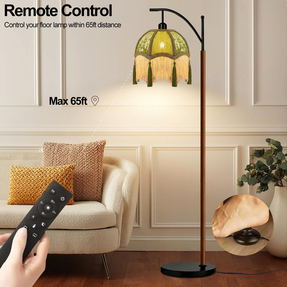 Vintage Floor Lamp for Living Room,Wood Remote Dimmable Standing Lamps with R...