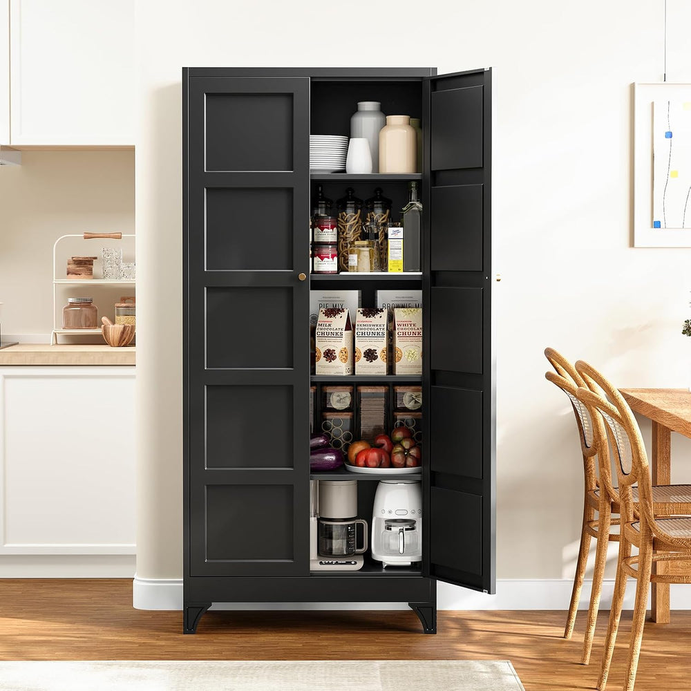 Yizosh Metal Pantry Cabinet,- 72" Black Kitchen Pantry Storage Cabinet w...
