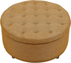 Tufted Storage Ottoman Round Upholstered Linen Ottoman Decorative Foot Stool with Storage for Living Room Bedroom Entryway Home Decor (Orange)