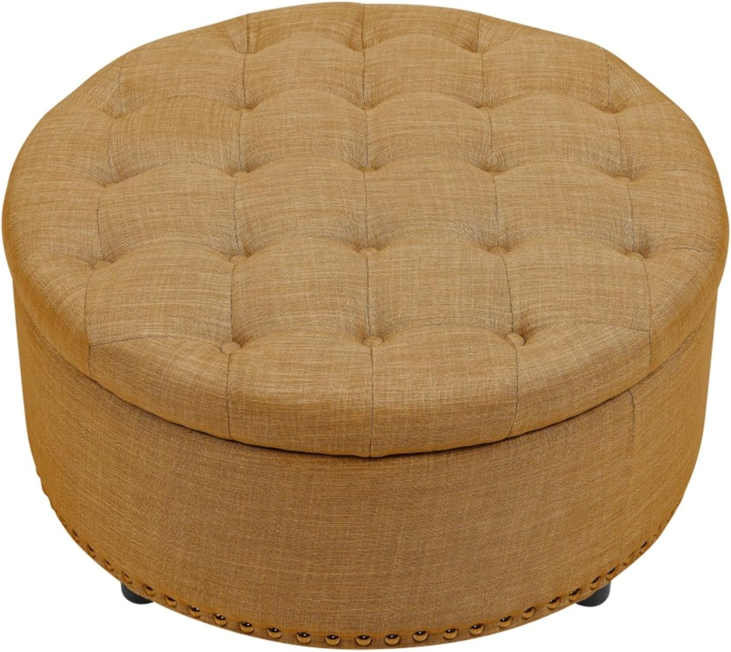 Tufted Storage Ottoman Round Upholstered Linen Ottoman Decorative Foot Stool with Storage for Living Room Bedroom Entryway Home Decor (Orange)