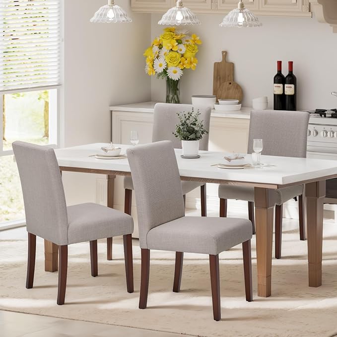 Upholstered Dining Chairs Set of 4, Modern Fabric Dining Room Chair, Wooden Dining Chair, Kitchen Side Chairs, Farmhouse Dinner Chair with High Back for Kitchen, Brown