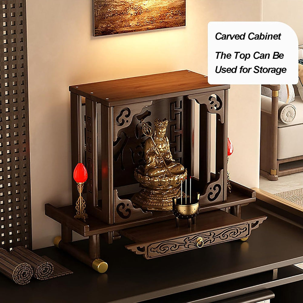 Small Altar Table Solid Wood, Pooja Meditation Table with Telescopic Pull-Out...