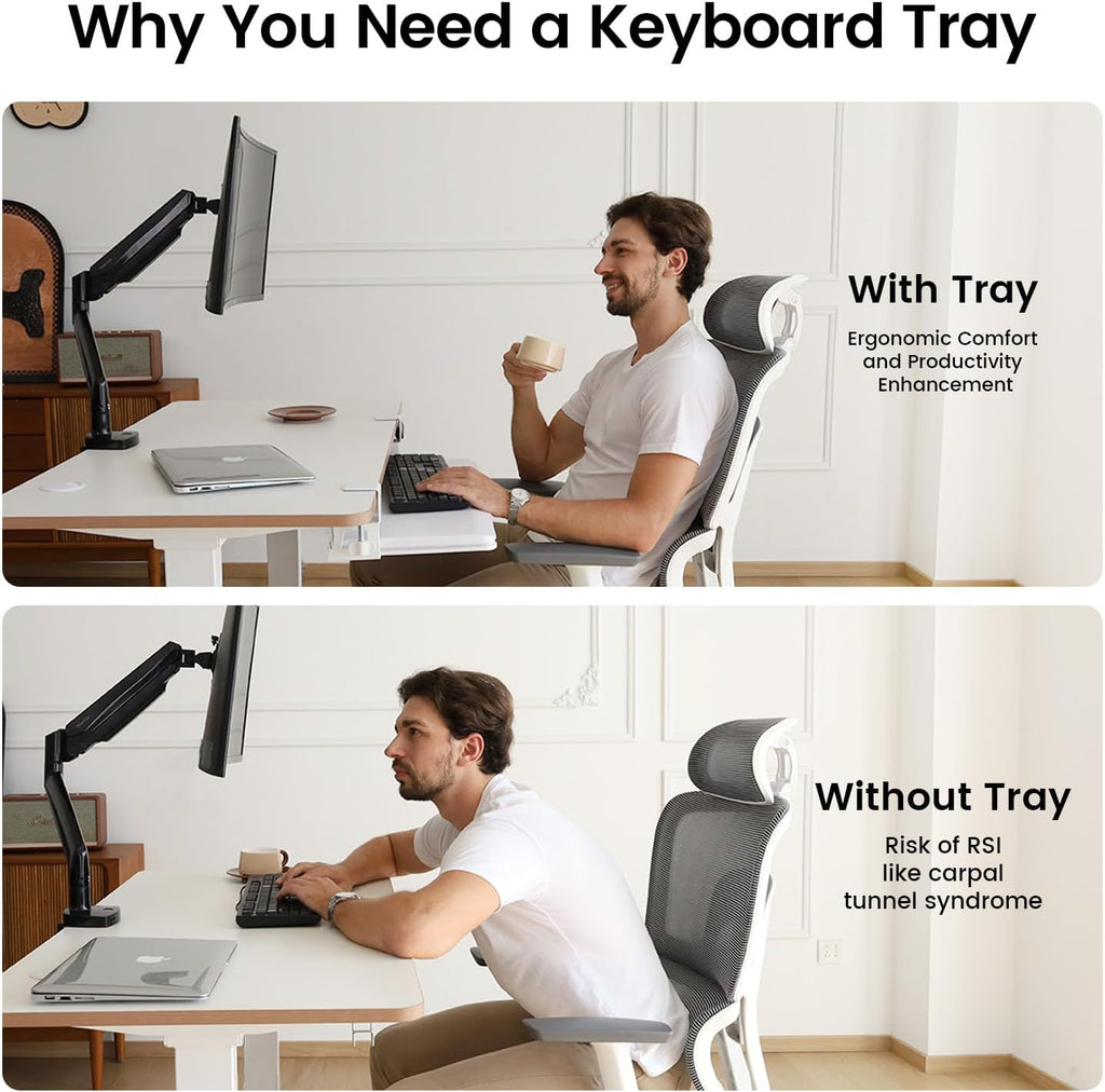 NearHub Large Keyboard Tray Under Desk Slide Out with Extra Sturdy C Clamp Mount System,26'' (30'' including Clamps) x11 Slide-Out Keyboard Drawer Under Desk for Typing,Keyboard Mouse Tray,White