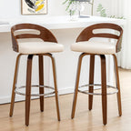 Counter Height Bar Stools, Mid Century Counter Stools with Walnut Finish | Natural Bentwood Frame, Easy-Grip Handle,Low Back, Upholstered Faux Leather, Kitchen Counter Stools for Kitchen, Pub, Cafe